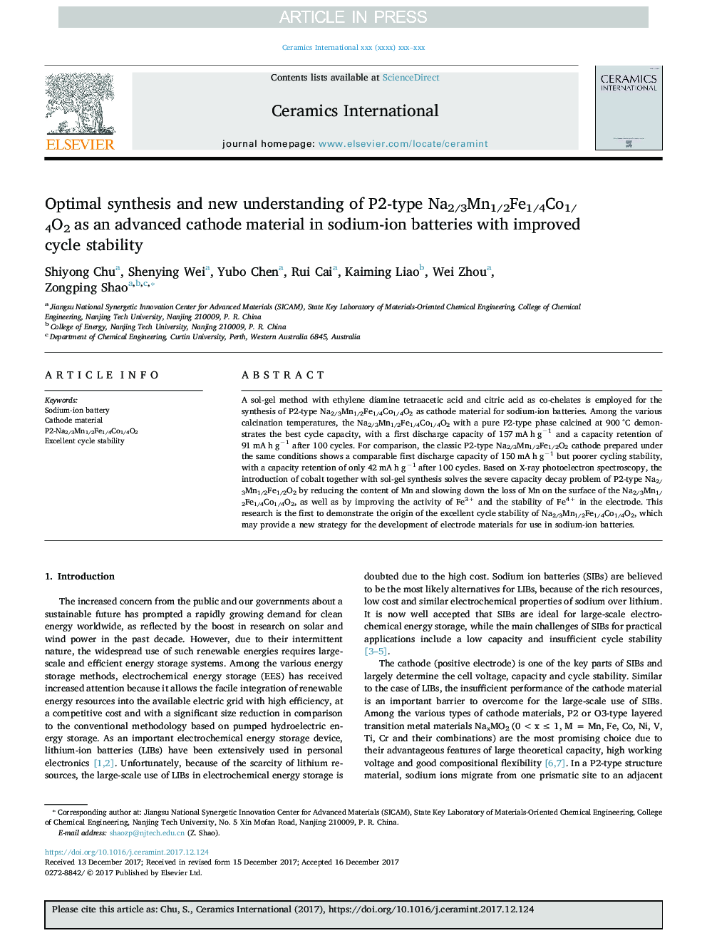 Optimal synthesis and new understanding of P2-type Na2/3Mn1/2Fe1/4Co1/4O2 as an advanced cathode material in sodium-ion batteries with improved cycle stability