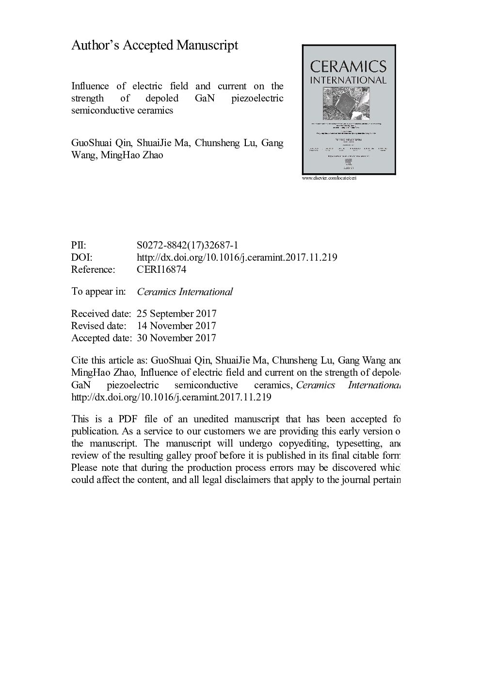 Influence of electric field and current on the strength of depoled GaN piezoelectric semiconductive ceramics