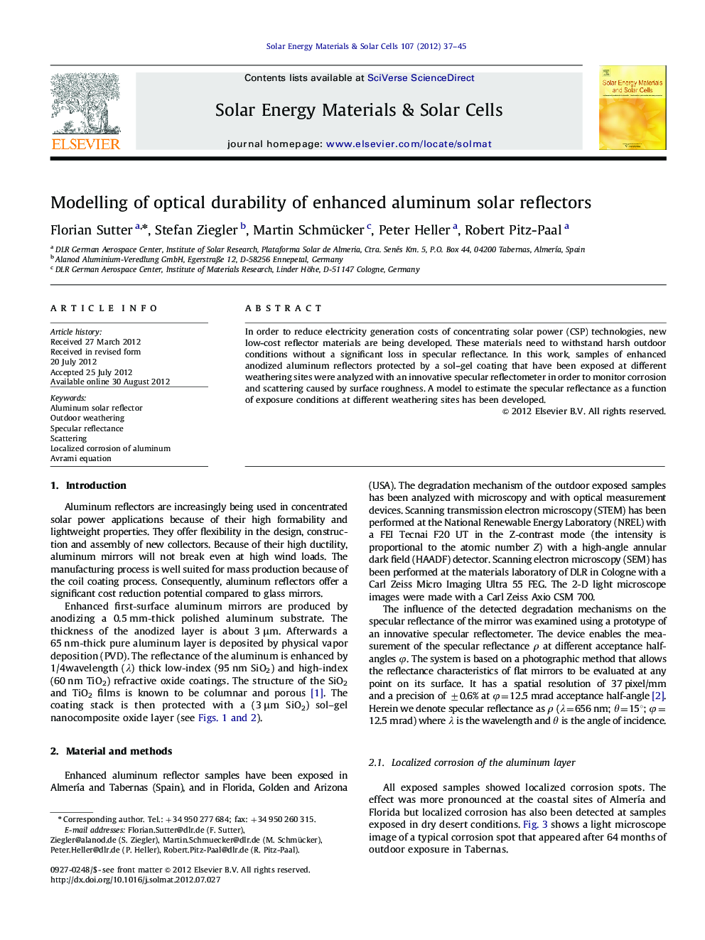 Modelling of optical durability of enhanced aluminum solar reflectors