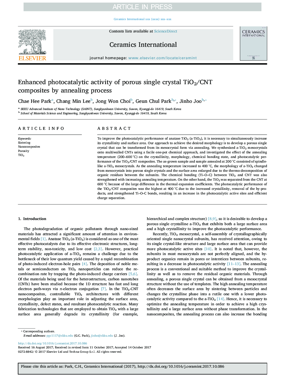 Enhanced photocatalytic activity of porous single crystal TiO2/CNT composites by annealing process