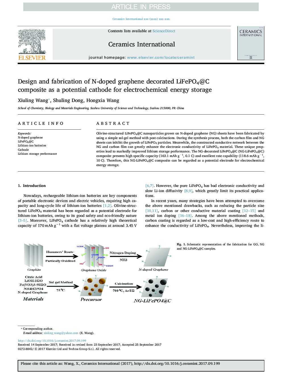 Design and fabrication of N-doped graphene decorated LiFePO4@C composite as a potential cathode for electrochemical energy storage