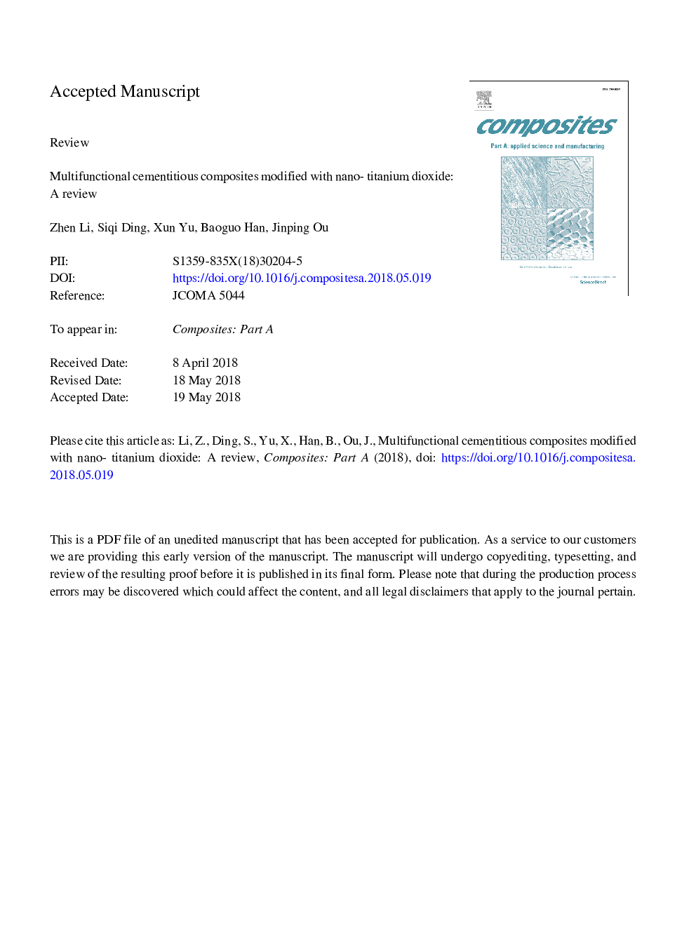 Multifunctional cementitious composites modified with nano titanium dioxide: A review