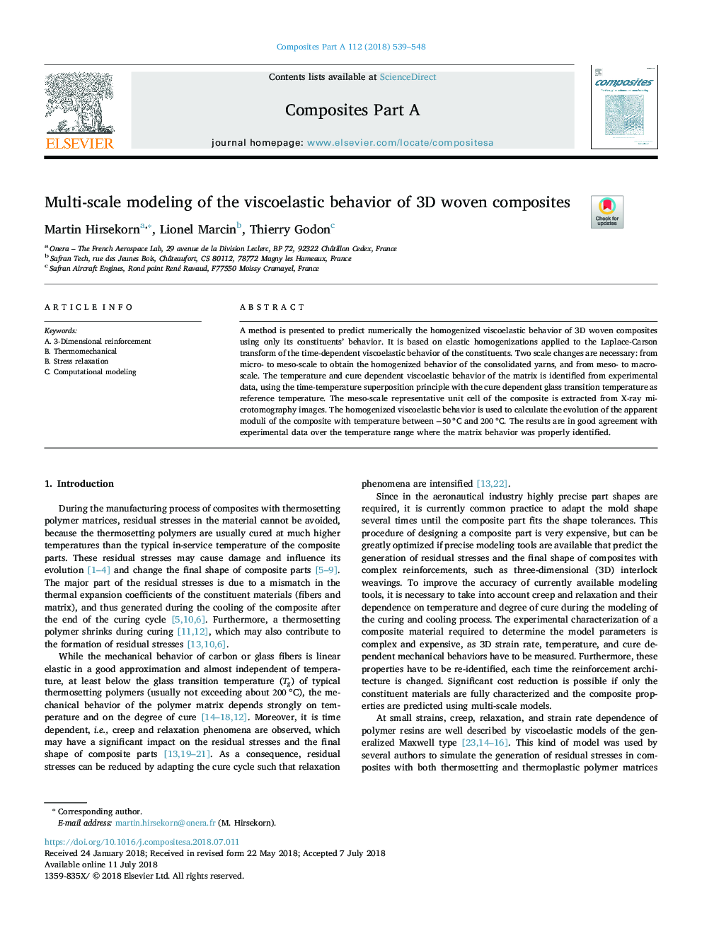 Multi-scale modeling of the viscoelastic behavior of 3D woven composites