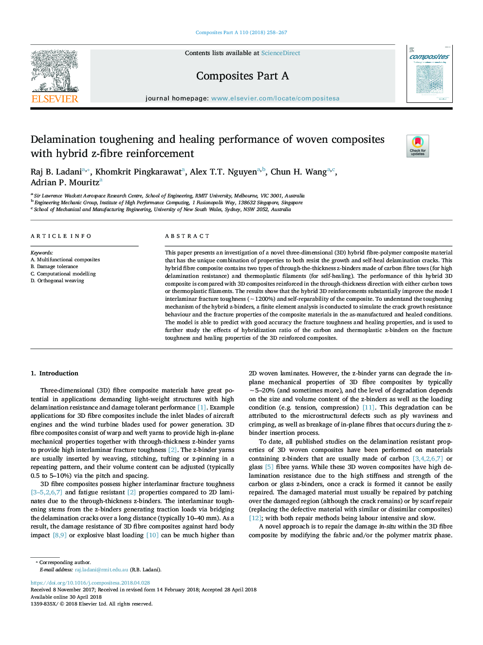 Delamination toughening and healing performance of woven composites with hybrid z-fibre reinforcement