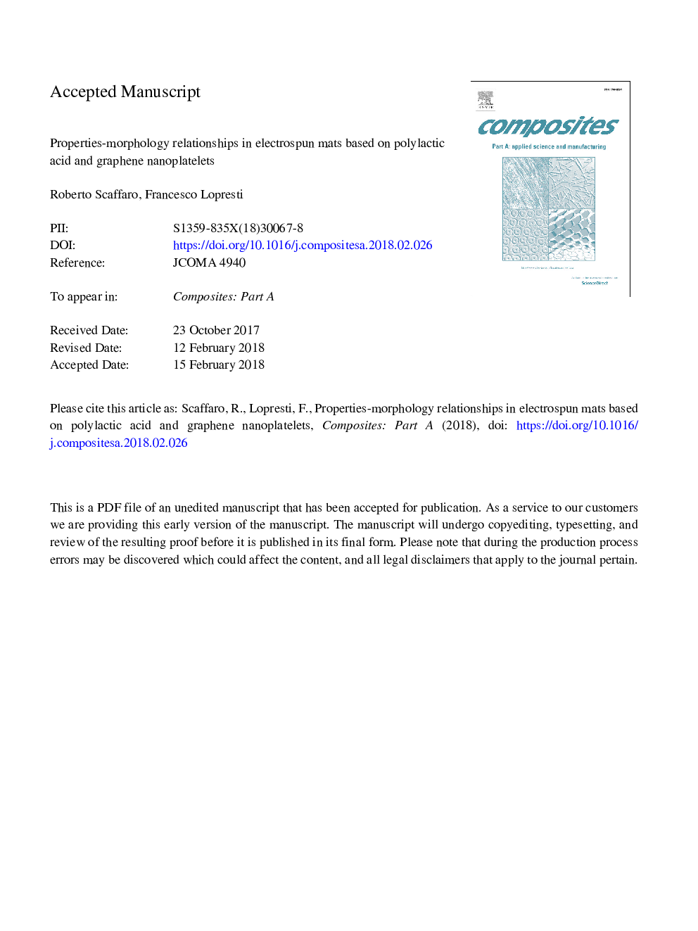 خواص-مورفولوژی روابط در تشک های الکترواسپون بر اساس اسید های پلی اتیلن و نانولوله های گرافن 