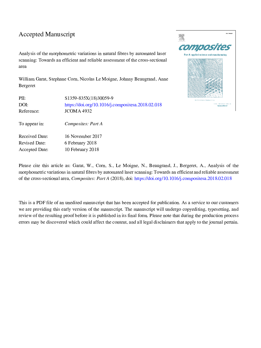 Analysis of the morphometric variations in natural fibres by automated laser scanning: Towards an efficient and reliable assessment of the cross-sectional area