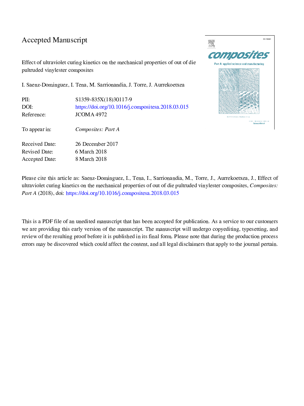 Effect of ultraviolet curing kinetics on the mechanical properties of out of die pultruded vinyl ester composites