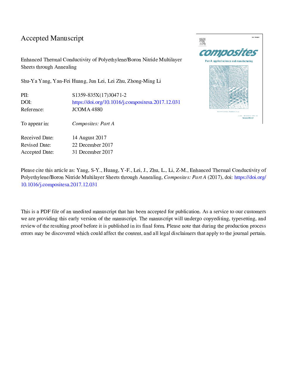 Enhanced thermal conductivity of polyethylene/boron nitride multilayer sheets through annealing