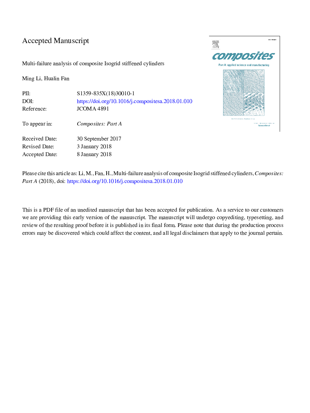 Multi-failure analysis of composite Isogrid stiffened cylinders