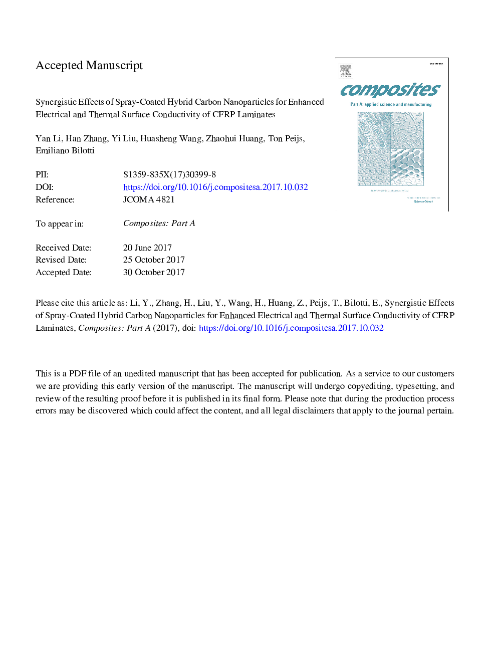 Synergistic effects of spray-coated hybrid carbon nanoparticles for enhanced electrical and thermal surface conductivity of CFRP laminates