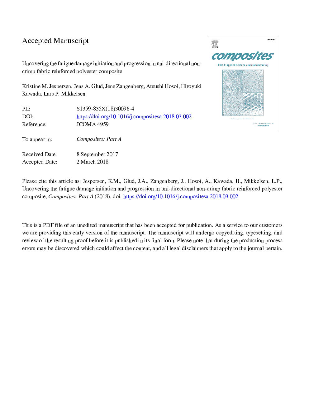 Uncovering the fatigue damage initiation and progression in uni-directional non-crimp fabric reinforced polyester composite