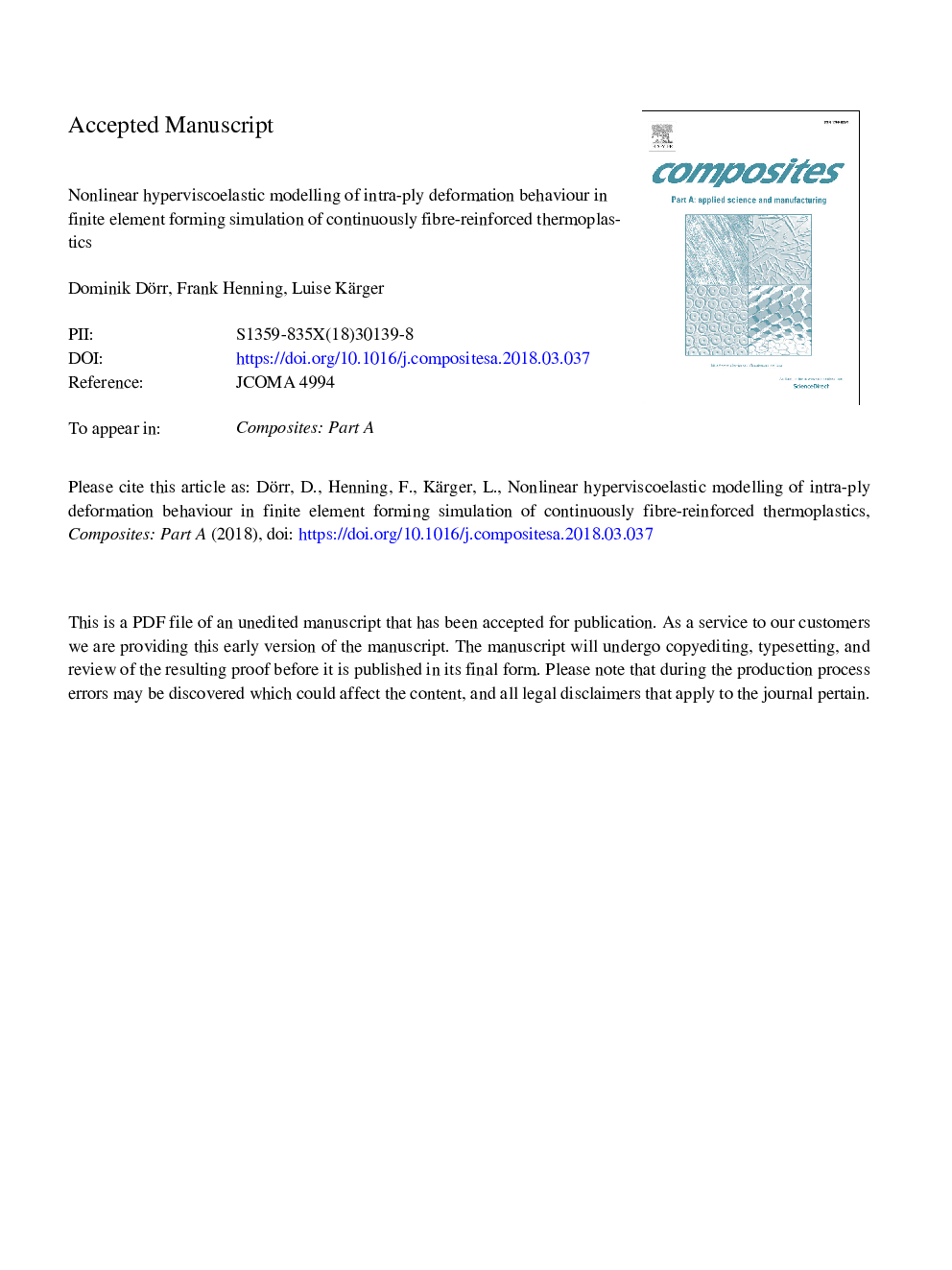 Nonlinear hyperviscoelastic modelling of intra-ply deformation behaviour in finite element forming simulation of continuously fibre-reinforced thermoplastics