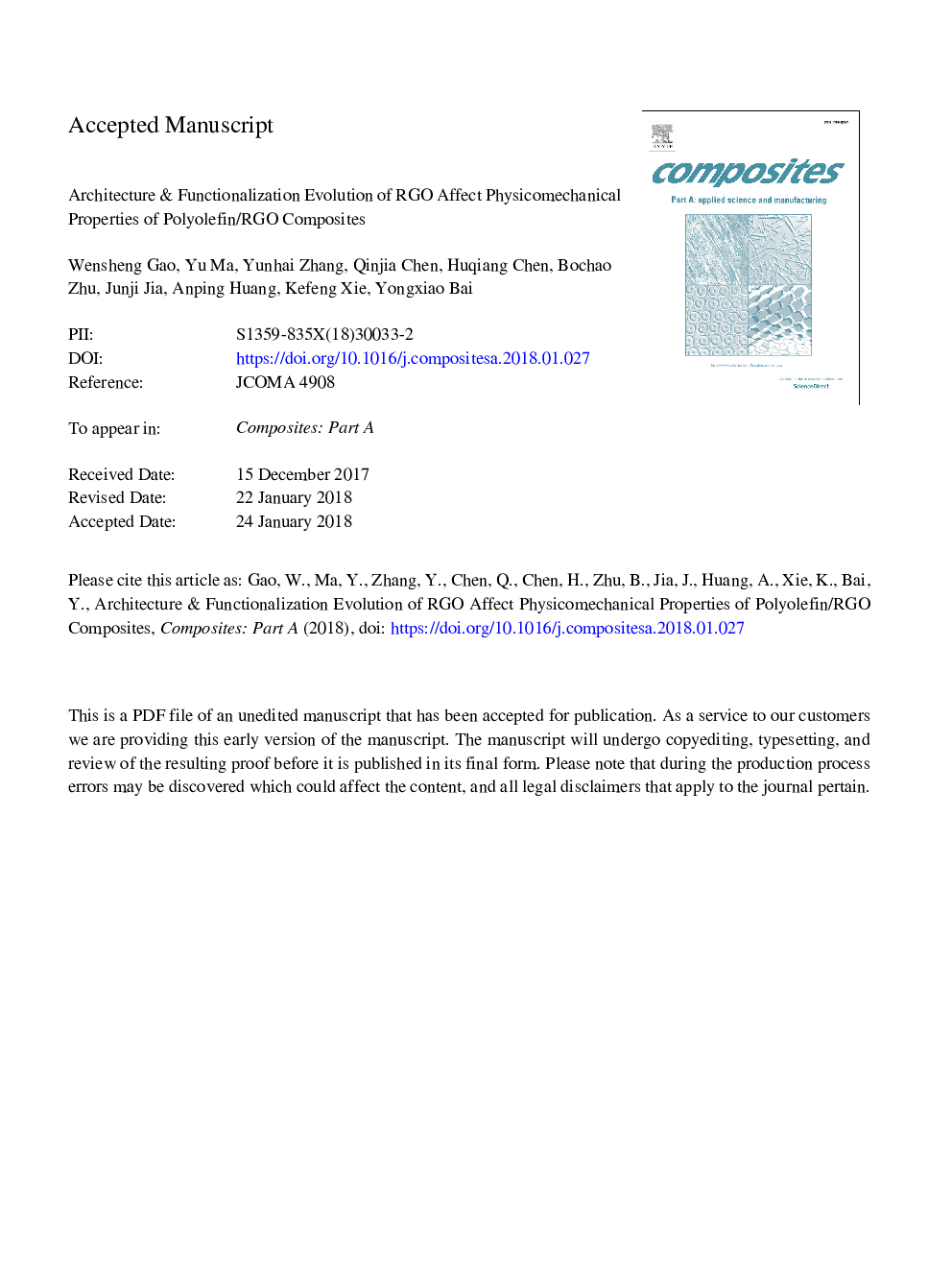 Architecture & functionalization evolution of RGO affect physicomechanical properties of polyolefin/RGO composites