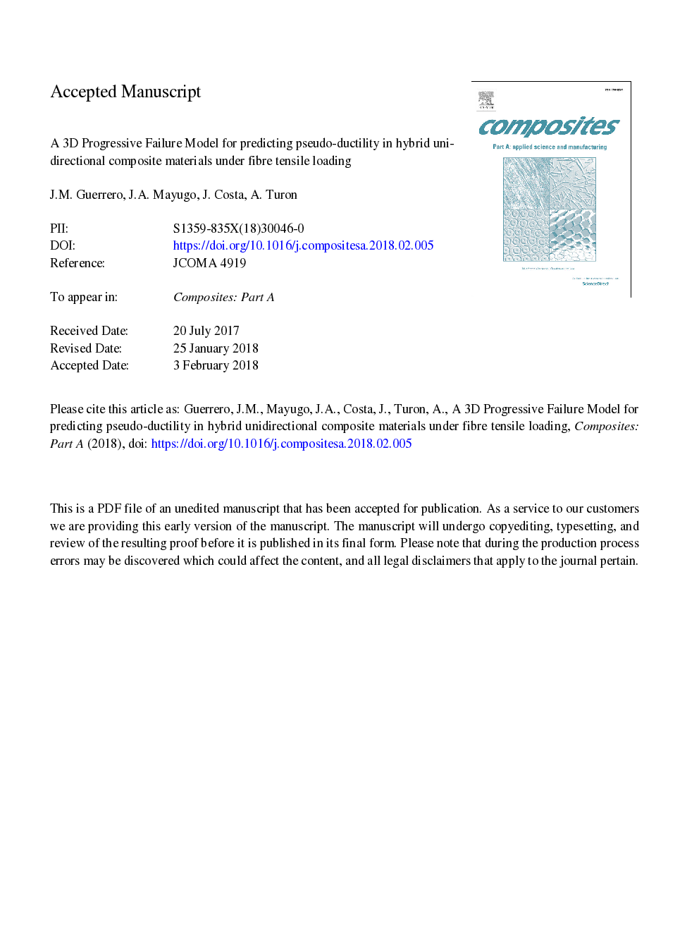 A 3D Progressive Failure Model for predicting pseudo-ductility in hybrid unidirectional composite materials under fibre tensile loading