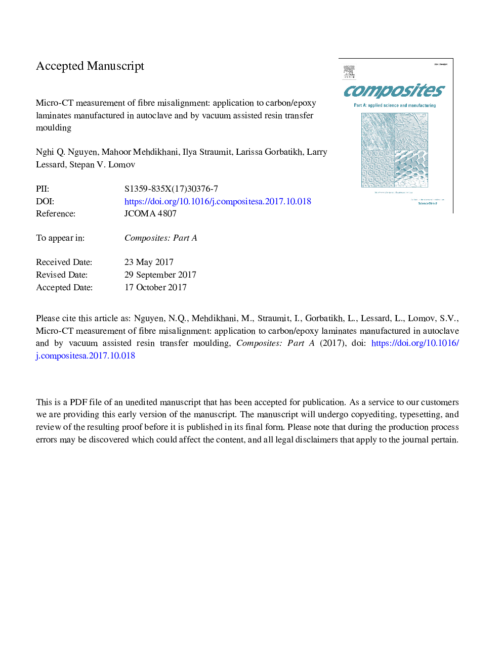 Micro-CT measurement of fibre misalignment: Application to carbon/epoxy laminates manufactured in autoclave and by vacuum assisted resin transfer moulding