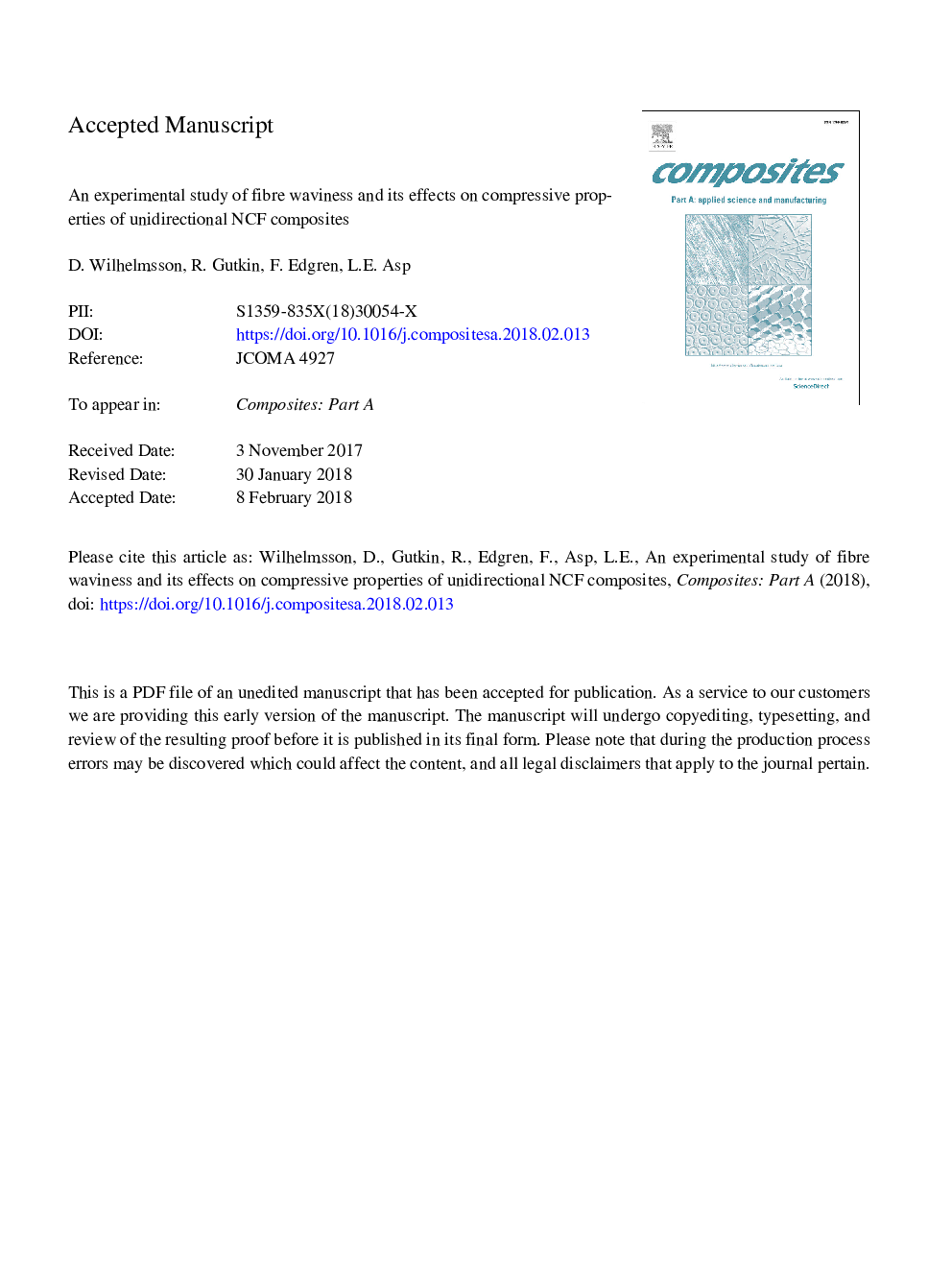 An experimental study of fibre waviness and its effects on compressive properties of unidirectional NCF composites