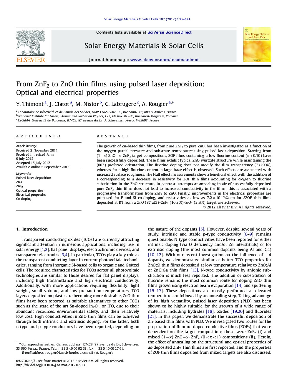 From ZnF2 to ZnO thin films using pulsed laser deposition: Optical and electrical properties