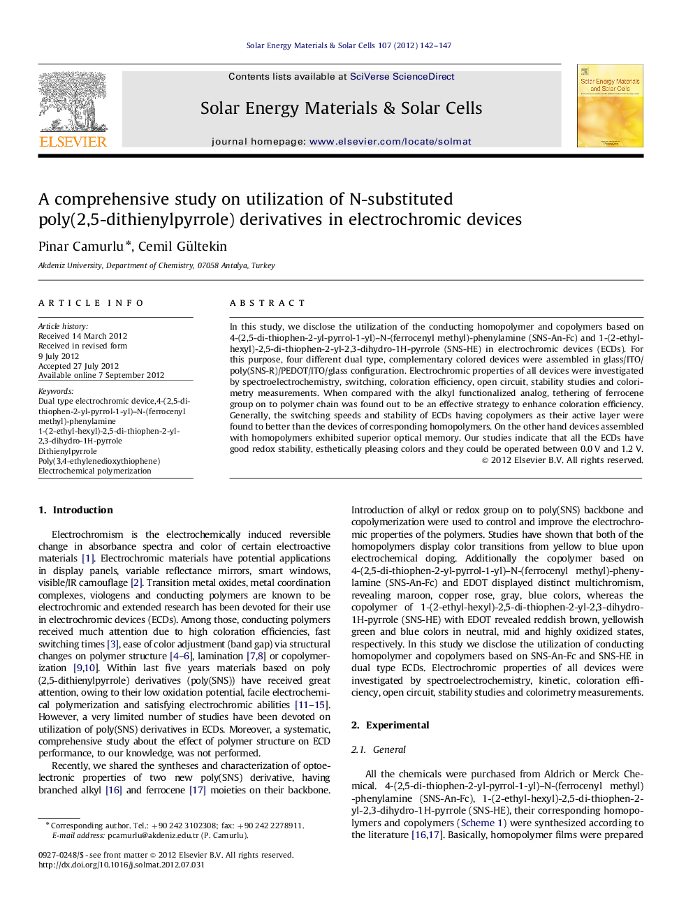 A comprehensive study on utilization of N-substituted poly(2,5-dithienylpyrrole) derivatives in electrochromic devices