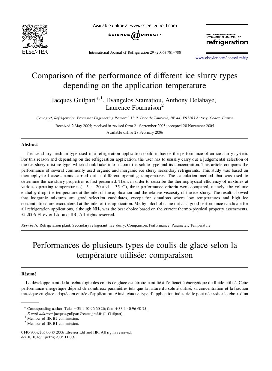Comparison of the performance of different ice slurry types depending on the application temperature