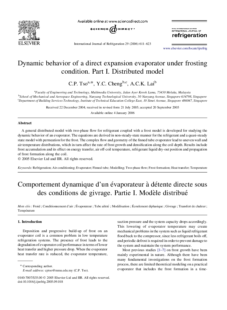 Dynamic behavior of a direct expansion evaporator under frosting condition. Part I. Distributed model