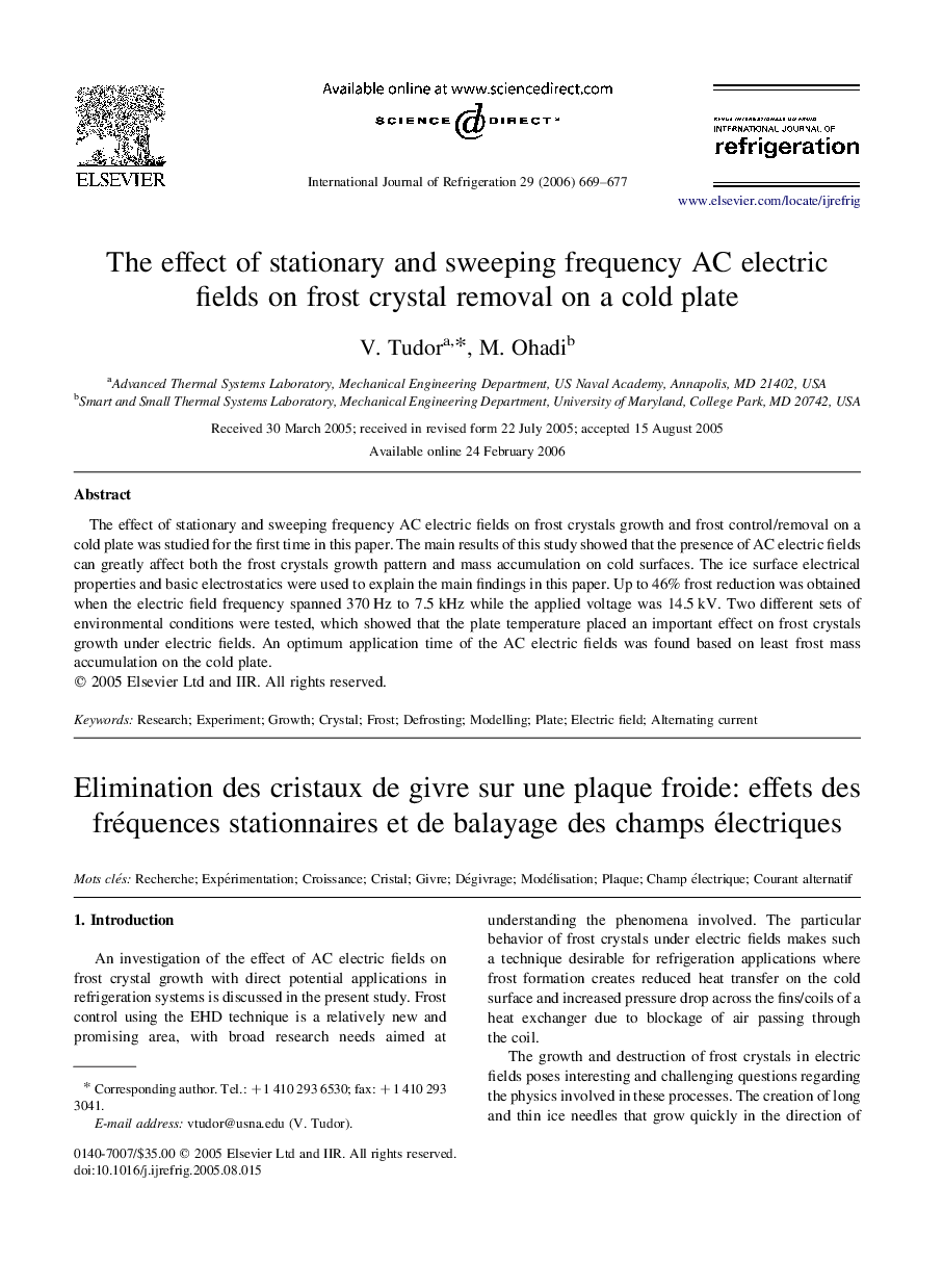 The effect of stationary and sweeping frequency AC electric fields on frost crystal removal on a cold plate