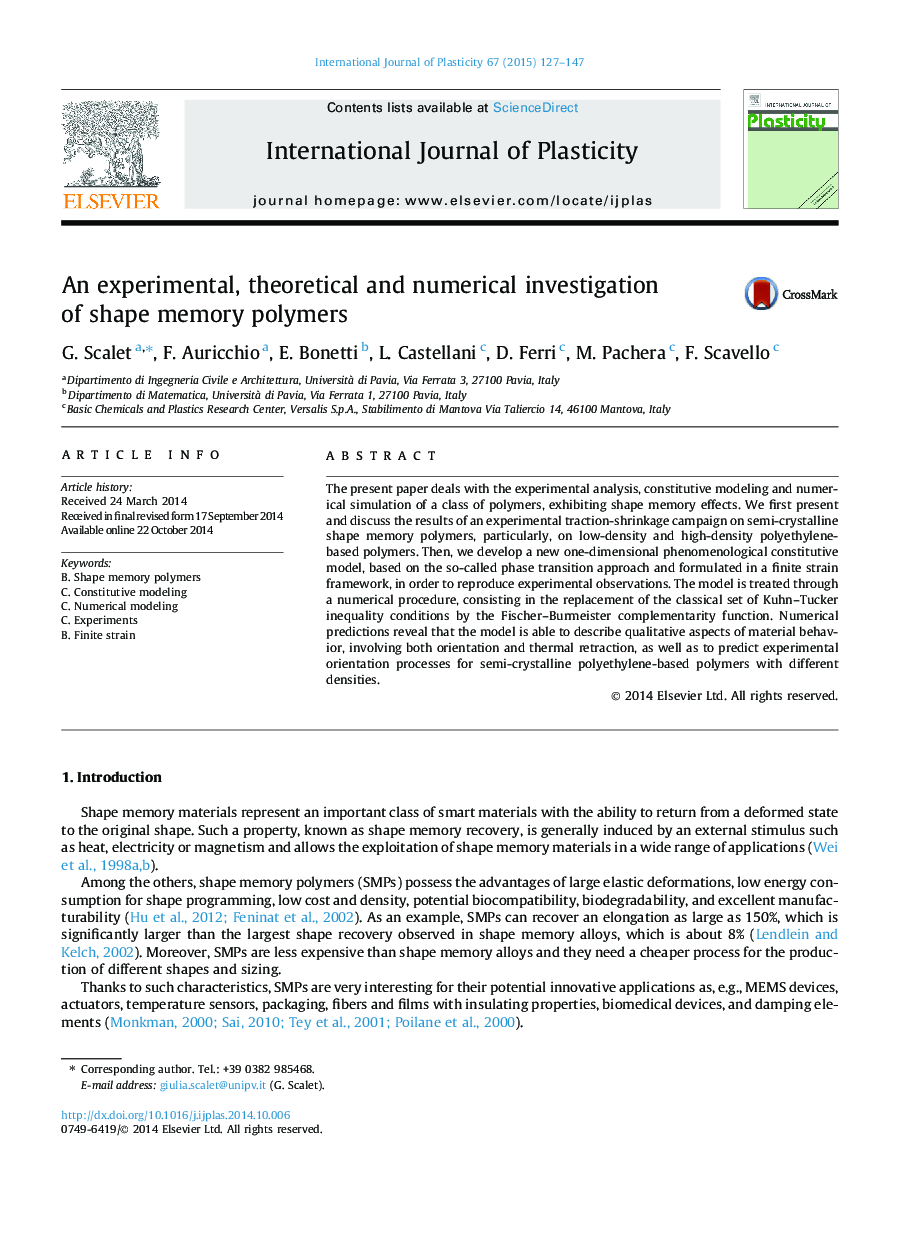 An experimental, theoretical and numerical investigation of shape memory polymers