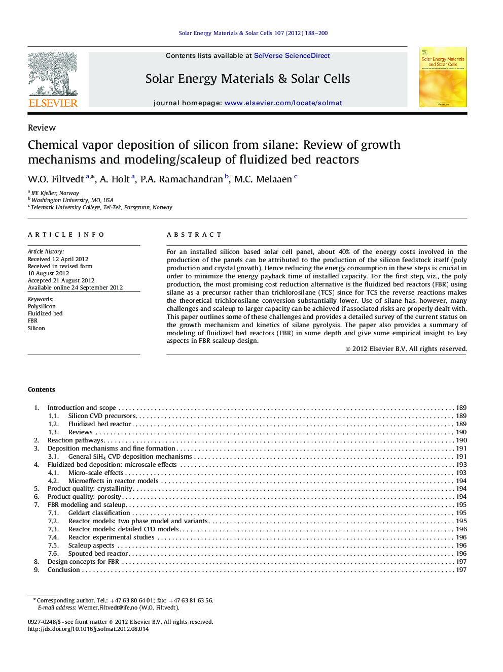 Chemical vapor deposition of silicon from silane: Review of growth mechanisms and modeling/scaleup of fluidized bed reactors