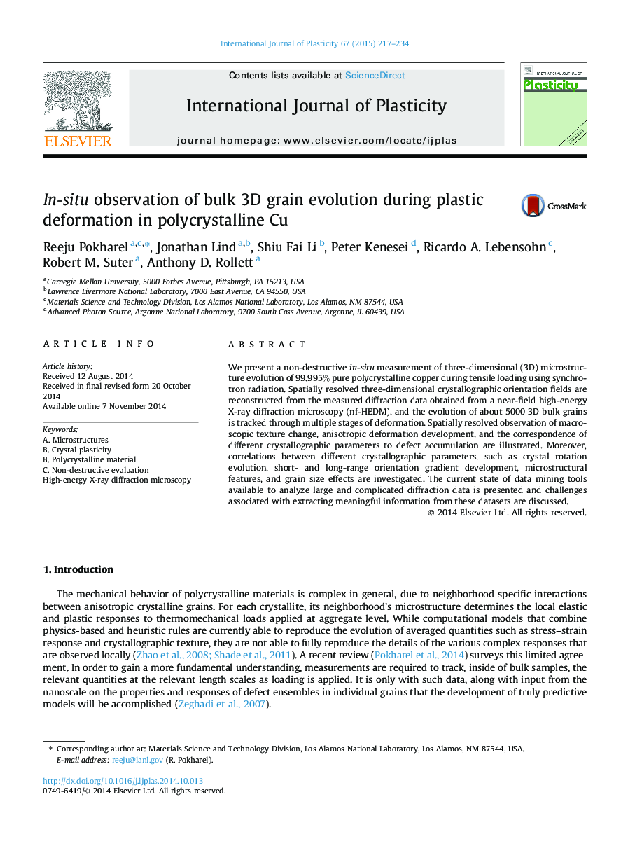 In-situ observation of bulk 3D grain evolution during plastic deformation in polycrystalline Cu