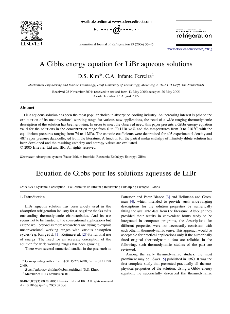 A Gibbs energy equation for LiBr aqueous solutions