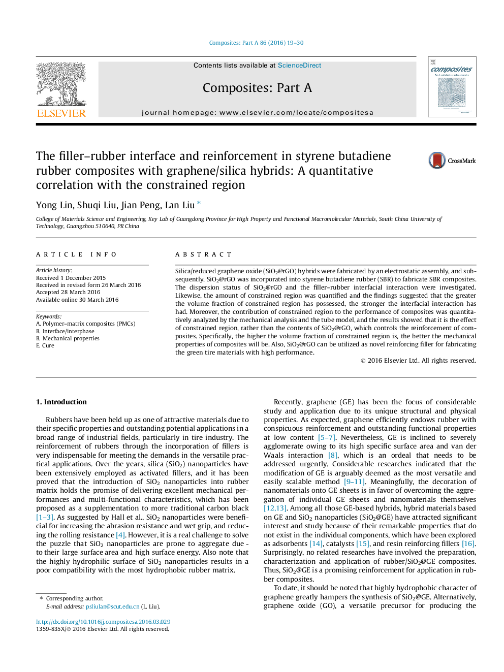 The filler-rubber interface and reinforcement in styrene butadiene rubber composites with graphene/silica hybrids: A quantitative correlation with the constrained region