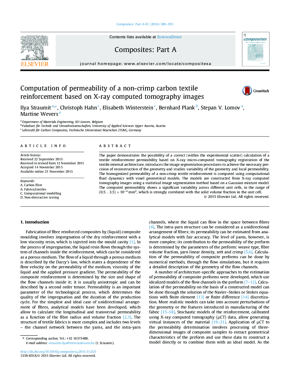 Computation of permeability of a non-crimp carbon textile reinforcement based on X-ray computed tomography images