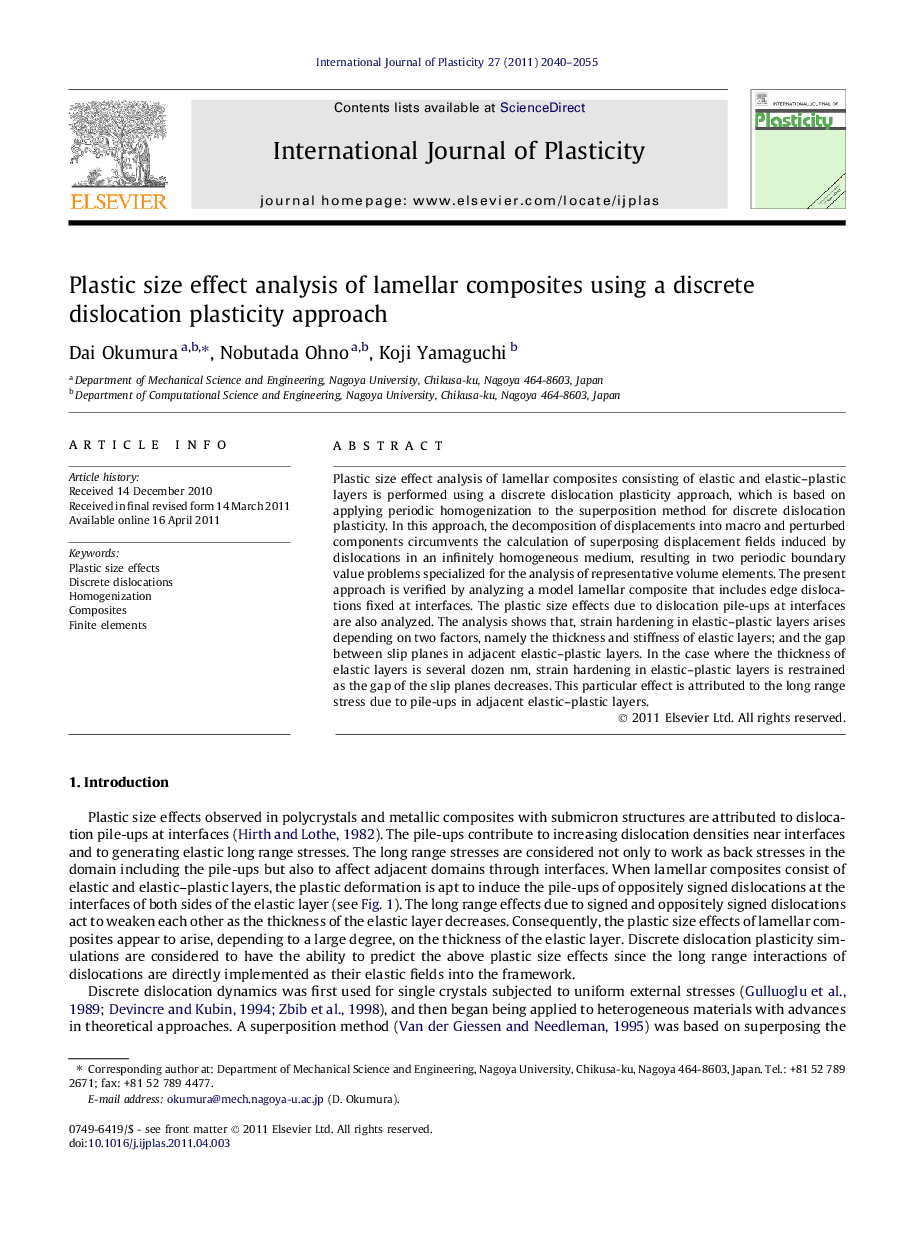 Plastic size effect analysis of lamellar composites using a discrete dislocation plasticity approach