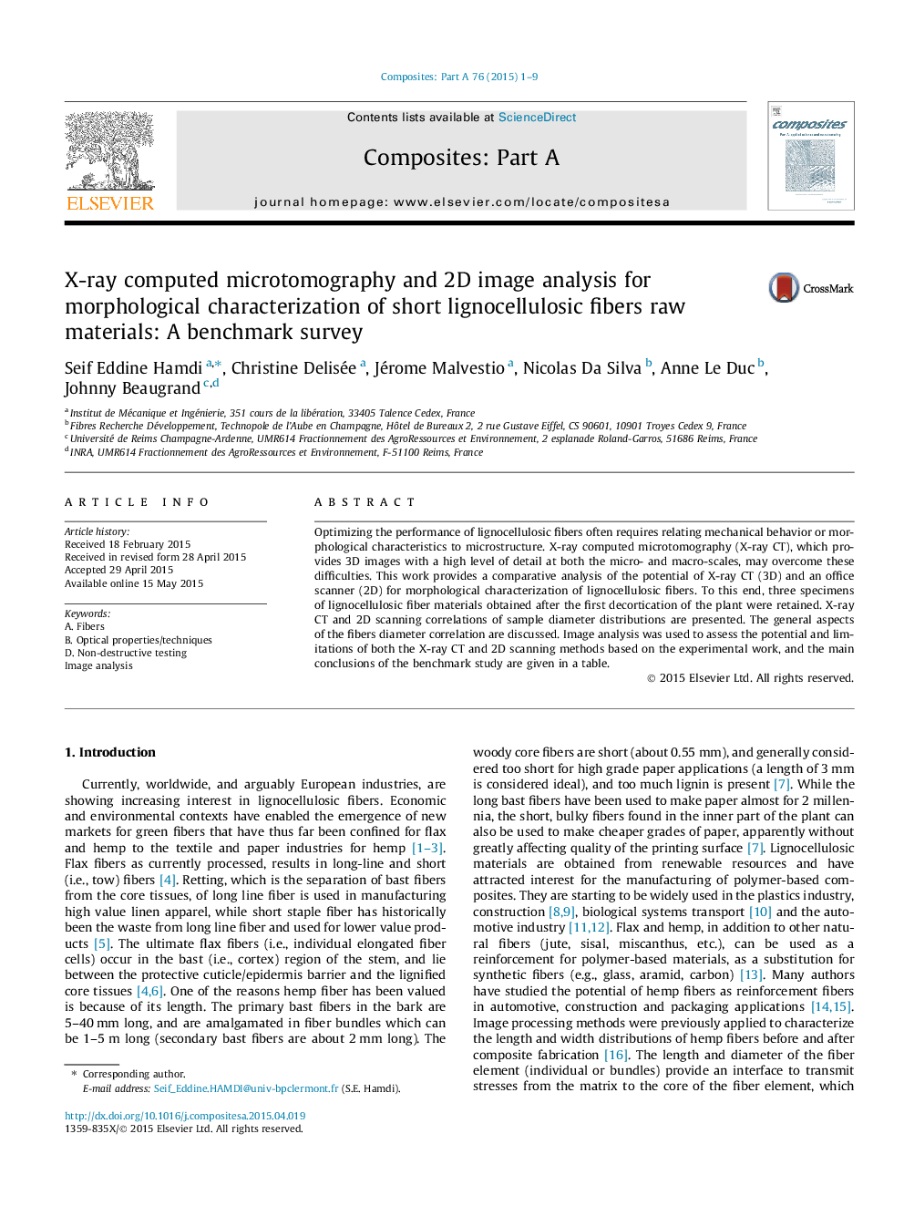 X-ray computed microtomography and 2D image analysis for morphological characterization of short lignocellulosic fibers raw materials: A benchmark survey