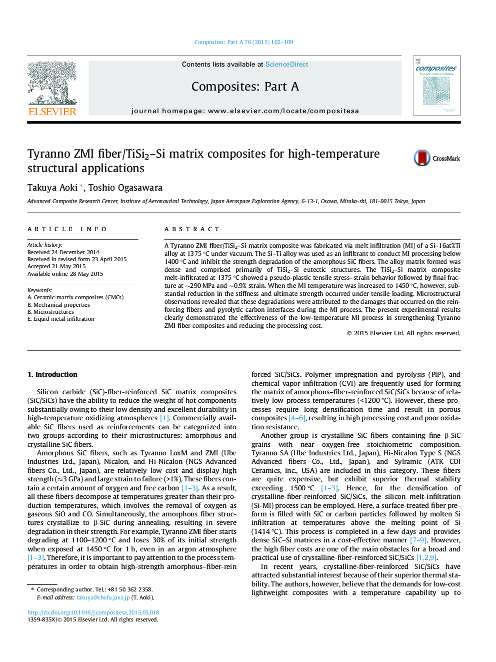 Tyranno ZMI fiber/TiSi2-Si matrix composites for high-temperature structural applications