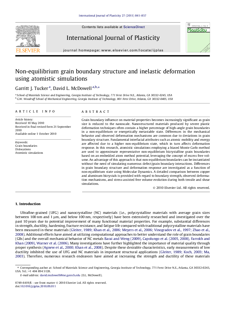 Non-equilibrium grain boundary structure and inelastic deformation using atomistic simulations