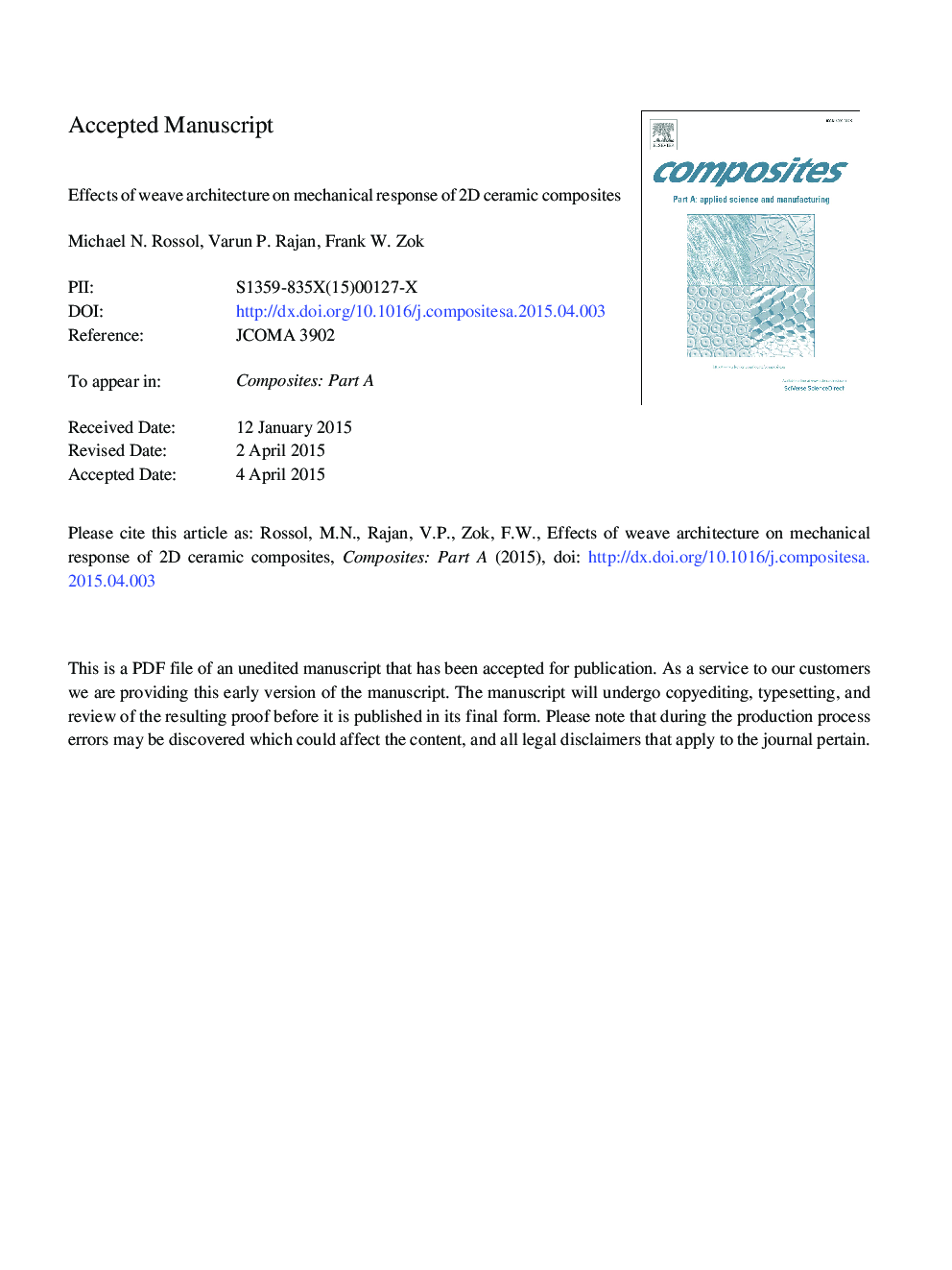 Effects of weave architecture on mechanical response of 2D ceramic composites