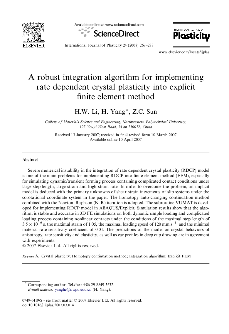 A robust integration algorithm for implementing rate dependent crystal plasticity into explicit finite element method