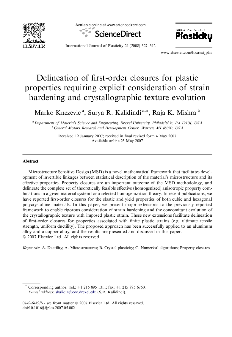Delineation of first-order closures for plastic properties requiring explicit consideration of strain hardening and crystallographic texture evolution