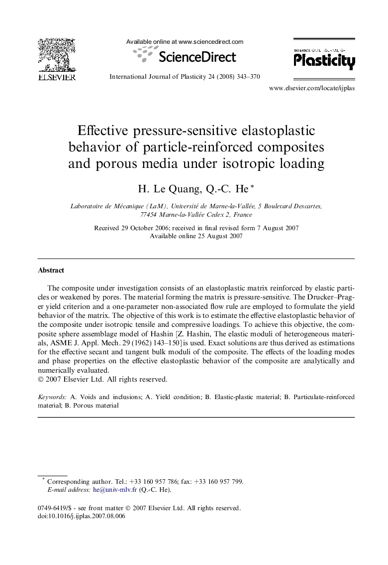 Effective pressure-sensitive elastoplastic behavior of particle-reinforced composites and porous media under isotropic loading