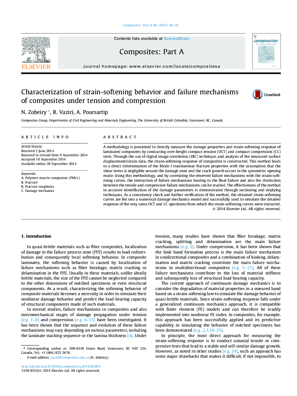 Characterization of strain-softening behavior and failure mechanisms of composites under tension and compression