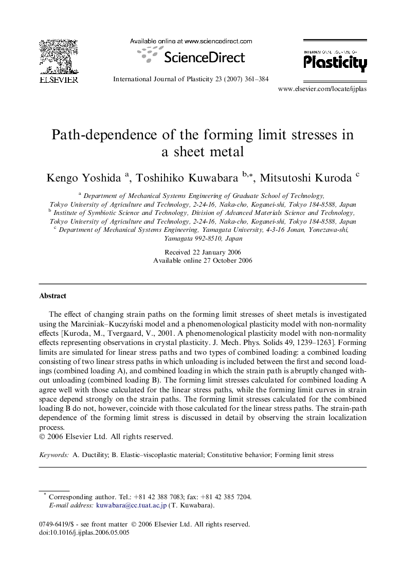 Path-dependence of the forming limit stresses in a sheet metal