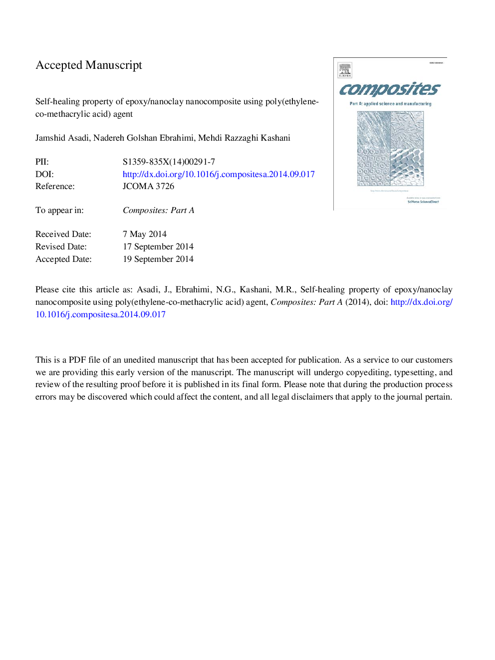 Self-healing property of epoxy/nanoclay nanocomposite using poly(ethylene-co-methacrylic acid) agent