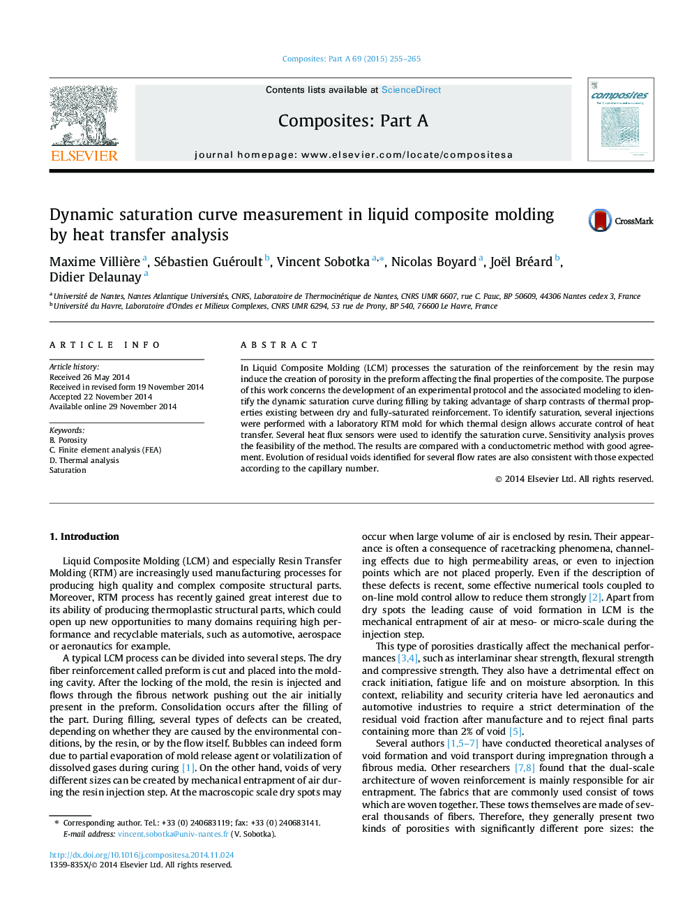 Dynamic saturation curve measurement in liquid composite molding by heat transfer analysis