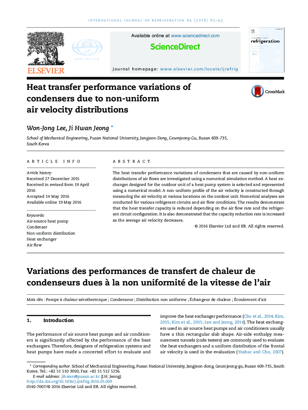 Heat transfer performance variations of condensers due to non-uniform air velocity distributions