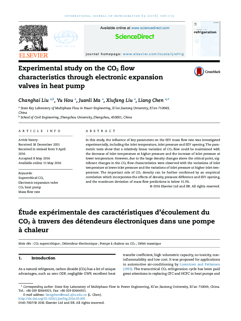 Experimental study on the CO2 flow characteristics through electronic expansion valves in heat pump