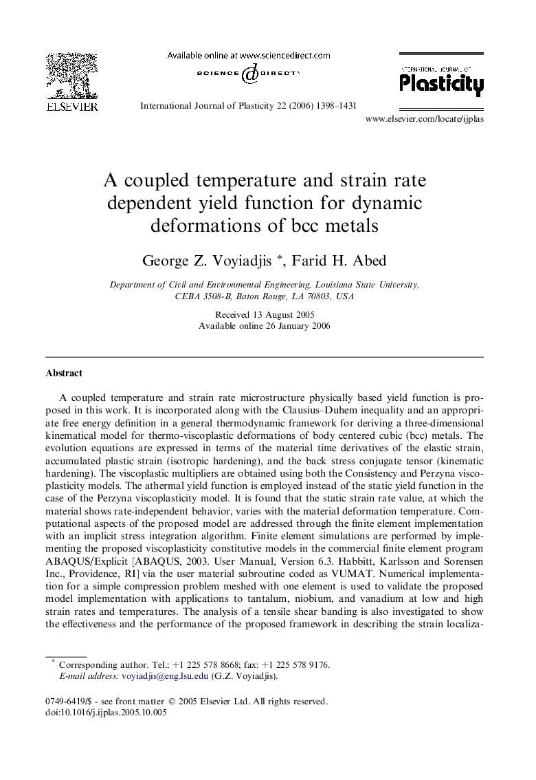 A coupled temperature and strain rate dependent yield function for dynamic deformations of bcc metals