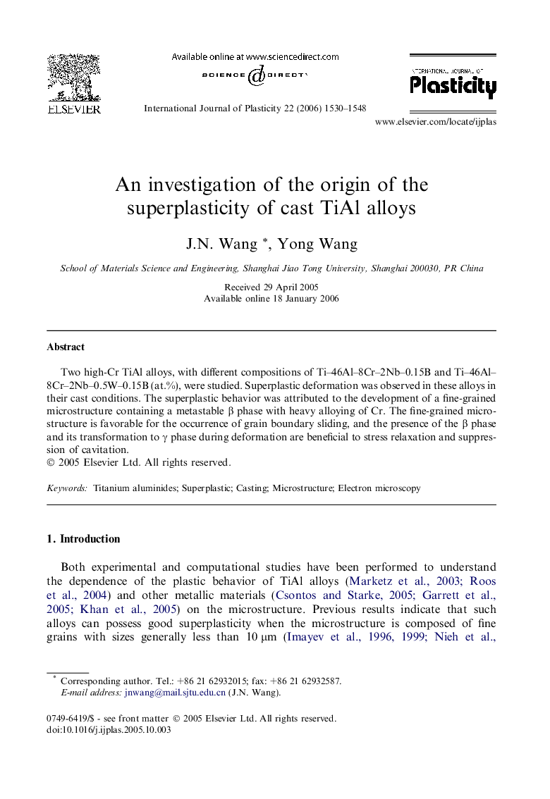 An investigation of the origin of the superplasticity of cast TiAl alloys