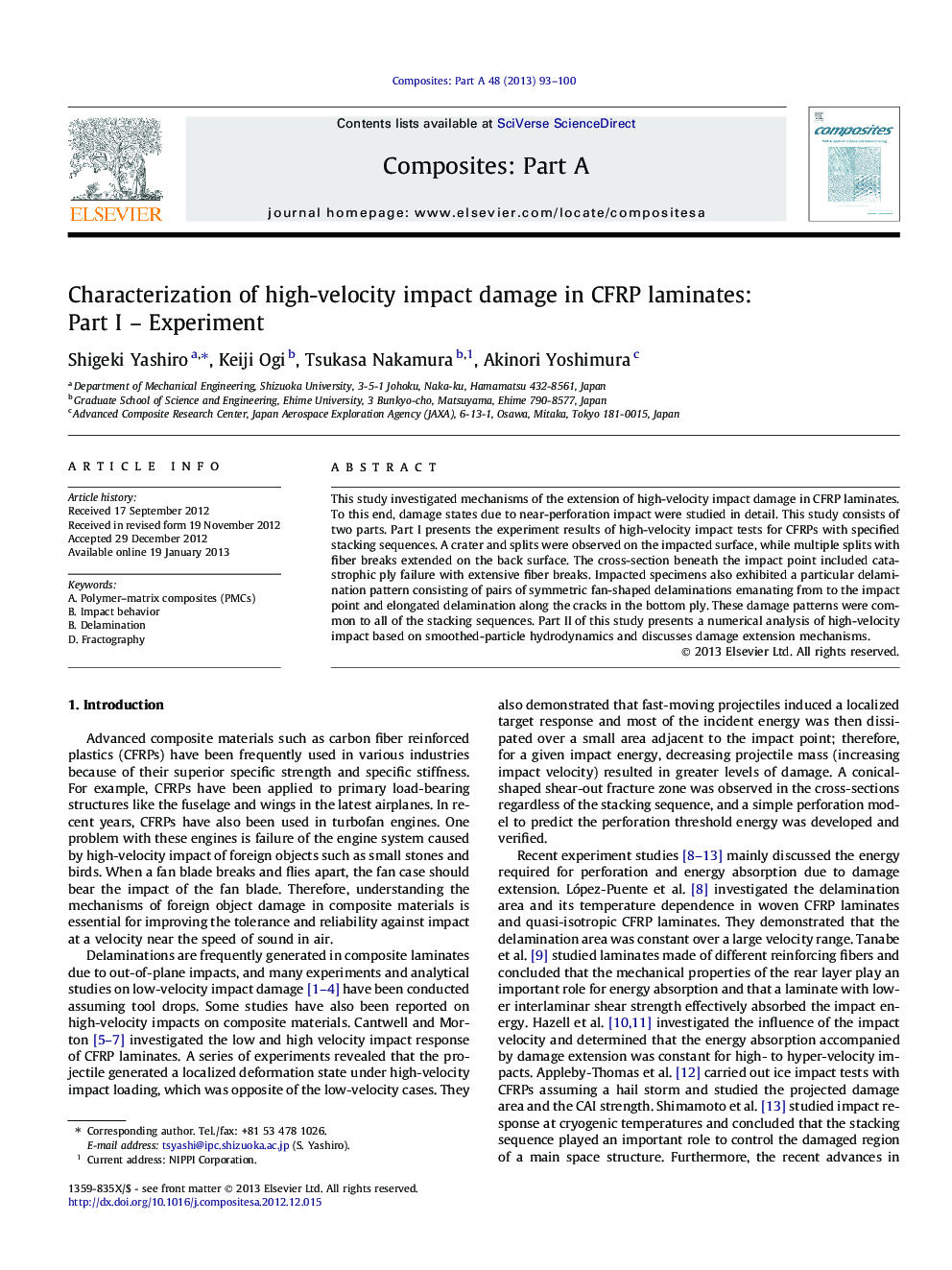 Characterization of high-velocity impact damage in CFRP laminates: Part I - Experiment