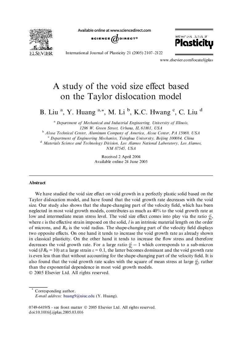 A study of the void size effect based on the Taylor dislocation model