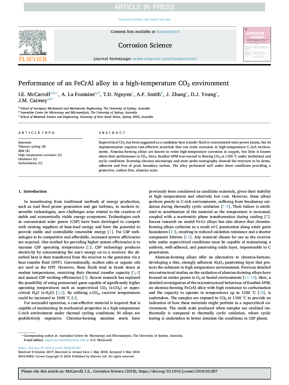 Performance of an FeCrAl alloy in a high-temperature CO2 environment